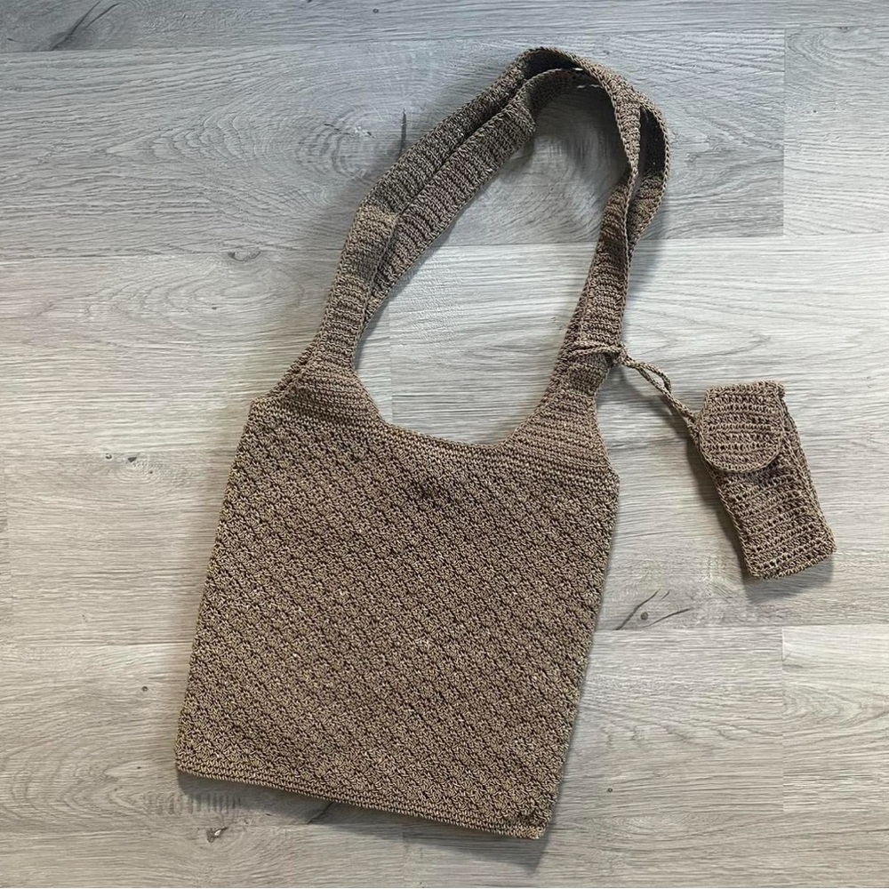 Tan Woven Shoulder Bag with Textured Design